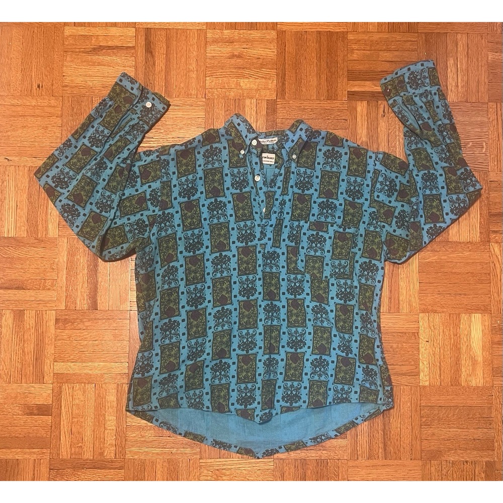 Vintage Poncho-Pullover Art Shirt L 16–16½ Custom Tailored Boho Western‎